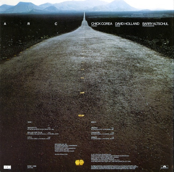 Image of Back Cover of LP - VG/VG+ - CHICK COREA / DAVID HOLLAND / BARRY ALTSCHUL, A. R. C. (ECM Records; ECM 1-1009, US 1977 Reissue), Corner Crease,  - 4046242S
