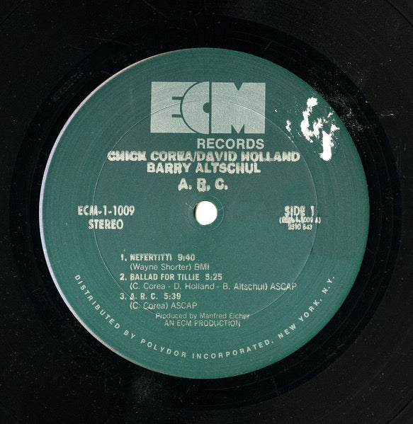 Image of Label Cover of LP - VG/VG+ - CHICK COREA / DAVID HOLLAND / BARRY ALTSCHUL, A. R. C. (ECM Records; ECM 1-1009, US 1977 Reissue), Corner Crease,  - 4046242S