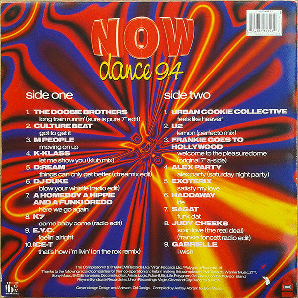 Image of Back Cover of LP - VG/VG+ - VARIOUS, Now Dance 94 Volume 1 (Virgin; NOD 11, UK 1994), Promo sticker over barcode.,  - 4016479C
