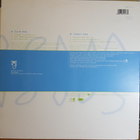 Image of Back Cover of 12" - VG/VG - MICHAEL JACKSON, Scream (The Remixes) (Epic; 662127 6, UK 1995), A number of light marks. Sleeve has hype sticker and sticker ghost on front,  - 4016504C