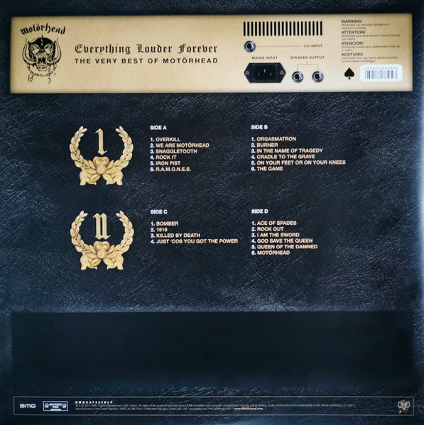Image of Back Cover of 2xLP - EX/EX - MOT RHEAD, Everything Louder Forever (BMG; BMGCAT522DLP, Europe 2021, Gatefold, 2 Inners), Still in opened stickered shrinkwrap, Mot rhead are the true embodiment of rock n roll excess. A hybrid of punk, rock and heavy metal played with relentless, ear-curdling power. They were a force of nature and nothing short of life-changing for millions, their approach to life and music; there was no  off  switch and they became legends as a result. Fronted for their entirety of t