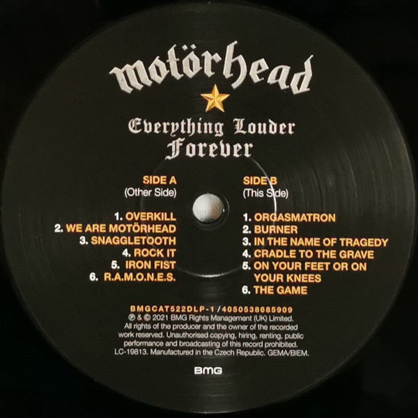Image of Label Cover of 2xLP - EX/EX - MOT RHEAD, Everything Louder Forever (BMG; BMGCAT522DLP, Europe 2021, Gatefold, 2 Inners), Still in opened stickered shrinkwrap, Mot rhead are the true embodiment of rock n roll excess. A hybrid of punk, rock and heavy metal played with relentless, ear-curdling power. They were a force of nature and nothing short of life-changing for millions, their approach to life and music; there was no  off  switch and they became legends as a result. Fronted for their entirety of 