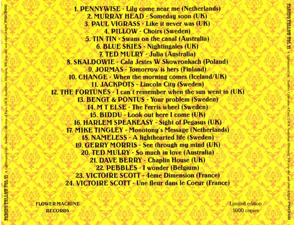 Image of Back Cover of CD - VG+/VG+ - VARIOUS, Fading Yellow Volume Twelve (A Lighthearted Life: Another Collection Of Euro, UK & Australian '60s/Early '70s Pop-Sike And Other Delights) (Flower Machine Records; FMRCD1012, Sweden 2010), ,  - 4056205S