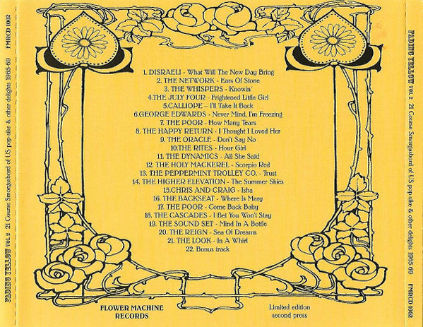 Image of Back Cover of CD - VG+/VG+ - VARIOUS, Fading Yellow Vol 2 (21 Course Smorgasbord Of US Pop-Sike & Other Delights 1965-69) (Flower Machine Records; FMRCD 1002, Sweden 2012), ,  - 4056302S