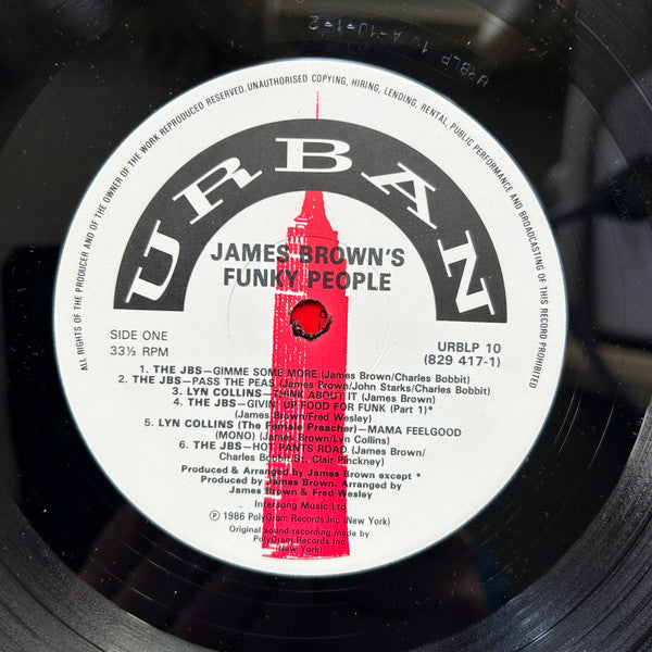 Image of Label Cover of LP - G+/VG - VARIOUS, James Brown's Funky People (Urban; URBLP 10, UK 1986), Light hairlines. Bit of sleeve rear image torn off. Edgewear.,  - 4026363E