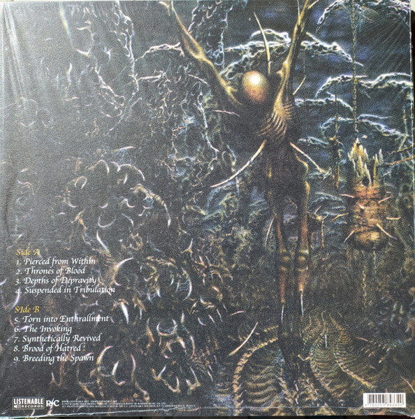 Image of Back Cover of LP - VG+/EX - SUFFOCATION, Pierced From Within (Listenable Records; POSH334, Europe 2021 Reissue, Inner, Yellow Transparent Vinyl ), ,  - 4026381E