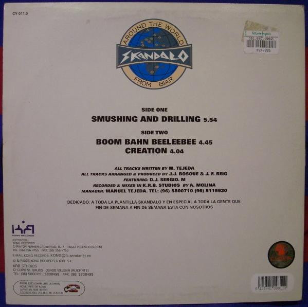 Image of Back Cover of 12" - G+/VG - SKANDALO, Smushing And Drilling (Cyber Music; CY 011.0, Spain 1996, Picture Sleeve), Spanish makina. A fair few marks but only hairlines, plays well with light surface noise. Sticker/WOL. Light sticker damage to front cover,  - 4026398E