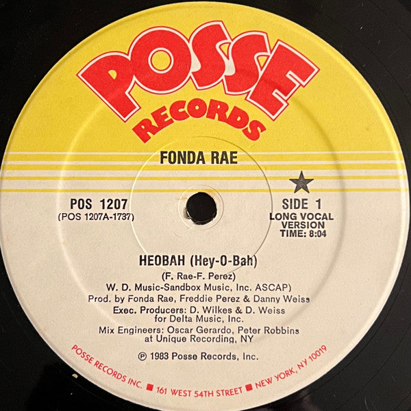 Image of Front Cover of 12" - /VG - FONDA RAE, Heobah (Hey-O-Bah) (Posse Records ; POS 1207, US 1983, Company Sleeve), light groove wear otherwise strong VG. streetwise company sleeve,  - 4046315S
