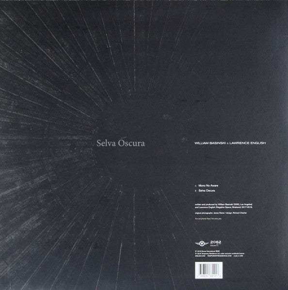 Image of Back Cover of LP - VG/VG+ - WILLIAM BASINSKI & LAWRENCE ENGLISH, Selva Oscura (Temporary Residence Limited; TRR312, US 2018), Sleeve has light sticker marks,  - 4026399E