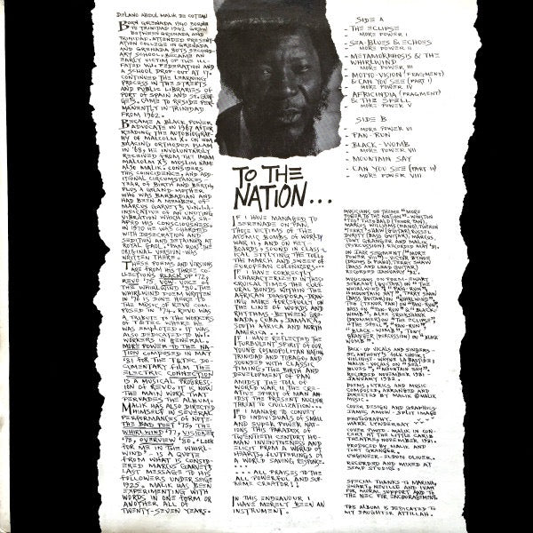 Image of Back Cover of LP - VG/VG - DELANO ABDUL MALIK DE COTEAU, More Power To The Nation - The Poetry & Music Of Malik (Dam'd Productions; DM 001, Trinidad & Tobago 1982), Strong VG across the board. Record just has a few marks from storage and sleeve has light shelf wear + a ' 5' price sticker.,  - 4016546C