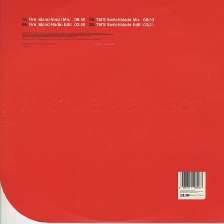 Image of Back Cover of 12" - VG+/VG+ - MICHAEL JACKSON, Blood On The Dance Floor (Farley & Heller / Tony Moran Mixes) (Epic; 664462 8, UK 1997, Titled Company Sleeve), ,  - 4016579C
