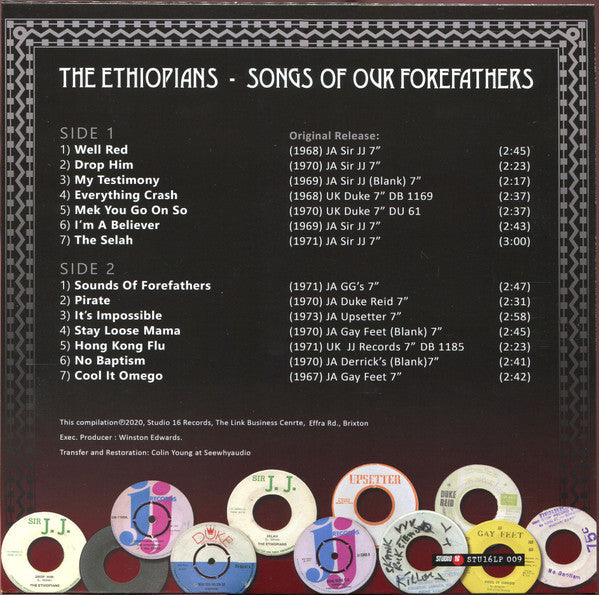 Image of Back Cover of LP - VG+/VG+ - THE ETHIOPIANS, Songs Of Our Forefathers (Studio 16; STU16LP 009, UK 2020), Strong VG+ vinyl with light marks. Slight crease in sleeve corner.,  - 4026391E