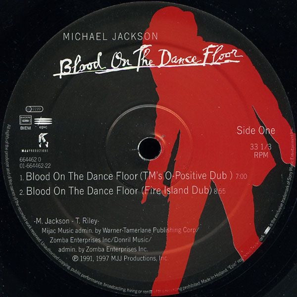 Image of Label Cover of 12" - VG+/VG - MICHAEL JACKSON, Blood On The Dance Floor / Dangerous (Epic; 664462 0, UK 1997, Titled Company Sleeve), Some very faint scuffs.,  - 4016580C