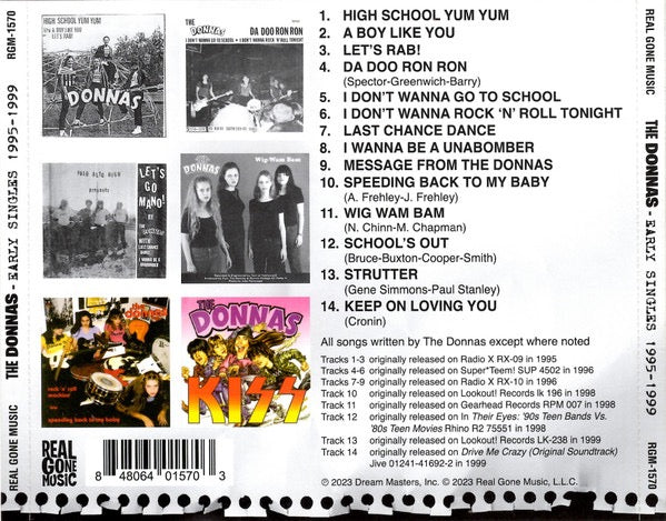 Image of Back Cover of CD - VG+/ - THE DONNAS, Early Singles 1995-1999 (Real Gone Music; RGM-1570, US 2023, Jewel Case), ,  - 4016523C
