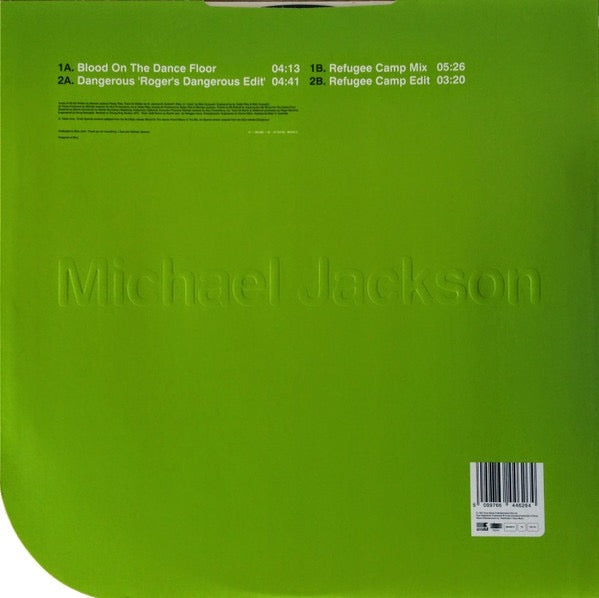 Image of Back Cover of 12" - VG+/VG - MICHAEL JACKSON, Blood On The Dance Floor (Epic; 664462 6, UK 1997, Titled Company Sleeve), Light hairlines and faint scuffs.,  - 4016581C