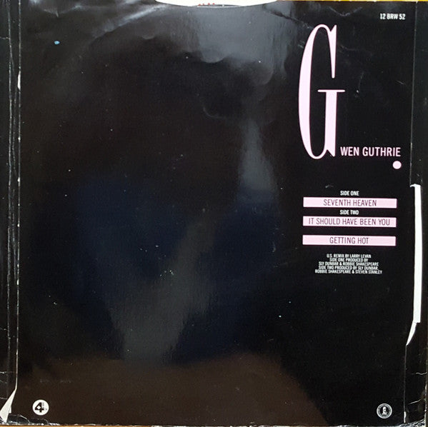Image of Back Cover of 12" - VG/VG - GWEN GUTHRIE, Seventh Heaven (US Remix) (4th & Broadway; 12 BRW 52, UK 1986), Vinyl in strong VG, small sticker on sleeve,  - 4046291S