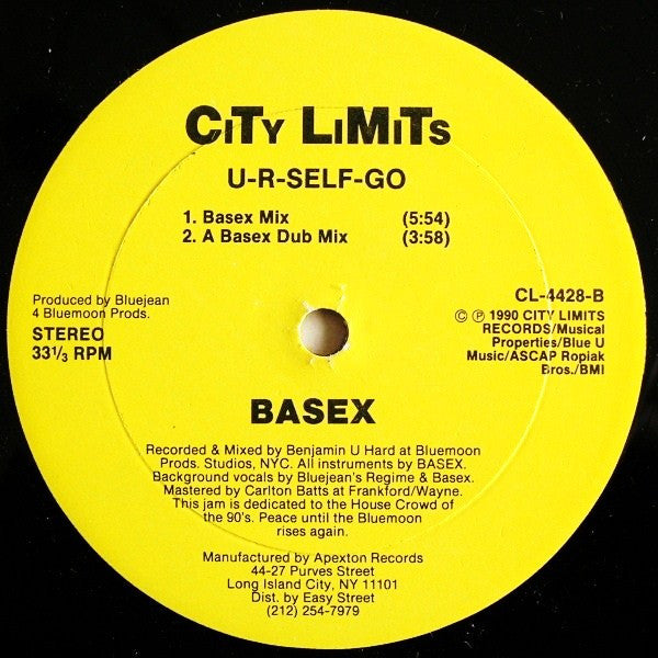 Image of Back Cover of 12" - /VG - BASEX, U-R-SELF-GO (City Limits; CL-4428, US 1990), Light marks only,  - 4046309S