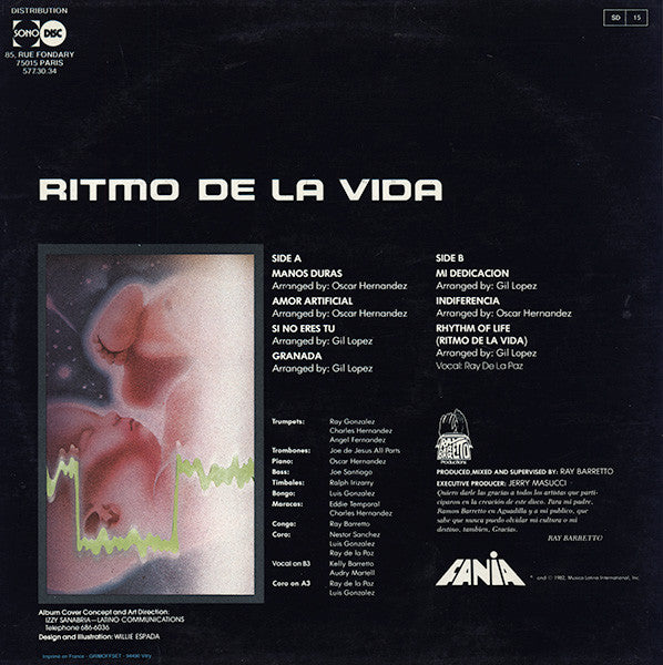 Image of Back Cover of LP - VG/VG - RAY BARRETTO, Rhythm Of Life (Fania Records; JM 605, France 1982, Picture Sleeve), ,  - 4126046E