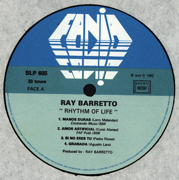 Image of Label Cover of LP - VG/VG - RAY BARRETTO, Rhythm Of Life (Fania Records; JM 605, France 1982, Picture Sleeve), ,  - 4126046E