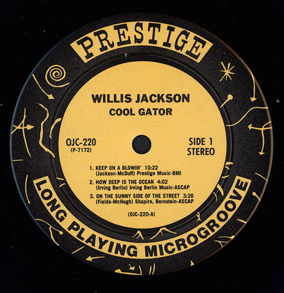 Image of Label Cover of LP - VG/VG+ - WILLIS JACKSON, Cool "Gator" (Original Jazz Classics; OJC-220, US 1986 Reissue), A couple of light hairlines only. Sleeve has crease, edgewear. ,  - 4126004E