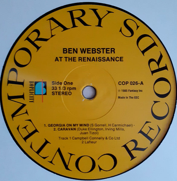 Image of Label Cover of LP - VG/VG - BEN WEBSTER, At The Renaissance (Boplicity Records; COP 026, UK 1985), ,  - 4126006E