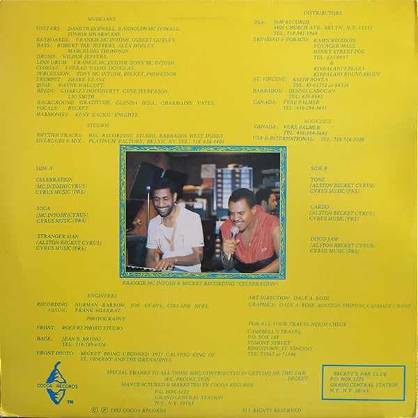 Image of Back Cover of LP - VG/VG - BECKET, 10th Anniversary (Cocoa Records; Cocoa PT 0700, US 1985), ,  - 4146044S