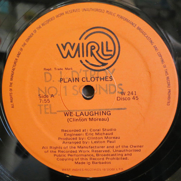 Image of Front Cover of 12" - /VG - PLAIN CLOTHES, We Laughing (WIRL; W 241, Barbados 1985), Sleeve Missing. WOL. Light marks only.,  - 4146048S