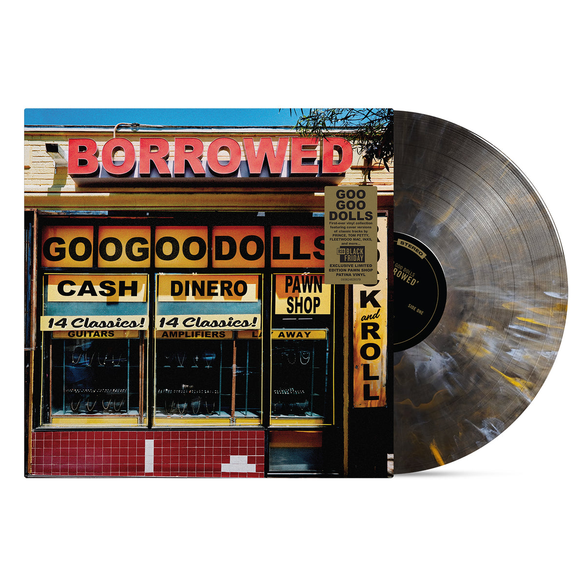 Image of Front Cover of LP - NEW/NEW - GOO GOO DOLLS, Borrowed (Warner Records; 0093624829379, UK 2026, Pawn Shop Patina Colour Vinyl), , Available for the first time ever on a physical format, this exclusive Record Store Day release brings together The Goo Goo Dolls' celebrated cover versions of classic tracks by iconic artists, including Prince, Tom Petty, Fleetwood Mac, and INXS. Pressed on Pawn Shop Patina colored vinyl and packaged in a standard jacket featuring all-new artwork, this single-LP collecti