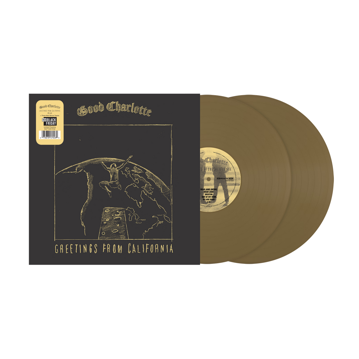 Image of Front Cover of 2xLP - NEW/NEW - GOOD CHARLOTTE, Greetings From California (Atlantic Records; 0075678579264, UK 2026, Gold Vinyl), , "More than 12 years ago we made this album as the Madden Brothers. Soon after releasing it we felt like we wanted to take it back, and keep it just for us. All these years later, we realized, this could have been a GC record all along, so we’ve put some time and love into repackaging this to re release it, and it’s really meaningful to get to share it again. We’ve lear