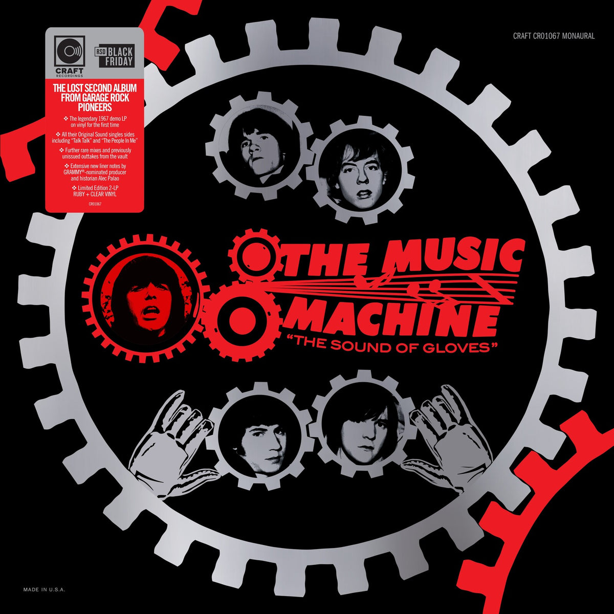 Image of Front Cover of 2xLP - NEW/NEW - THE MUSIC MACHINE, The Sound of Gloves (Craft Recordings; CR01067, UK 2026, Ruby and Clear Vinyl), , More than a lost album, The Sound Of Gloves opens a long-sealed chapter in the story of edgy garage-rock pioneers The Music Machine. Centered around the band's legendary 1967 Sound Of Gloves demo album - the blueprint for a follow-up to their landmark debut LP on Original Sound - the collection presents the intended playlist in its original sequence. Along with every 