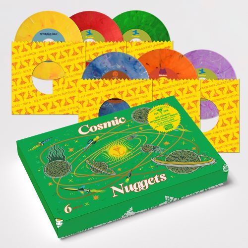 Image of Front Cover of 6x7" - NEW/NEW - VARIOUS ARTISTS, Jazz Dispensary: Cosmic Nuggets (Craft Recordings; CR42010, UK 2026, Colour Vinyl with Glow-In-The-Dark Record Adaptors), , Released to celebrate 10 years of Jazz Dispensary comes Cosmic Nuggets - a new limited-edition boxset featuring 6x rare 7" singles. Including Jazz Dispensary favourites Idris Muhammad, Johnny Hammond, Patrice Rushen and more, the set also includes 6 exclusive glow-in-the-dark record adaptors to spin these aural gems on. Here's t