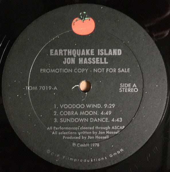 Image of Label Cover of LP - VG/VG - JON HASSELL, Earthquake Island (Tomato; TOM-7019, US 1978, Promo, Gatefold, Company Inner, Label States: PROMOTION COPY - NOT FOR SALE), Strong VG - a few light marks, edge wear, creased Inner,  - 4146016S