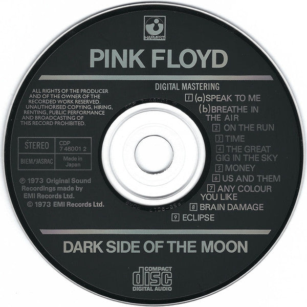 Image of Label Cover of CD - VG+/G+ - PINK FLOYD, The Dark Side Of The Moon (Harvest; CDP 7 46001 2, USA & Europe 1984, Jewel Case), ,  - 4136040E