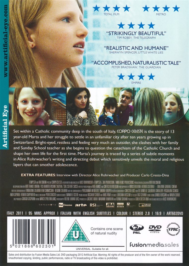 Image of Back Cover of DVD - VG+/VG+ - ALICE ROHRWACHER, Corpo Celeste (Artificial Eye; ART602DVD, Europe 2012), ,  - 4136045E