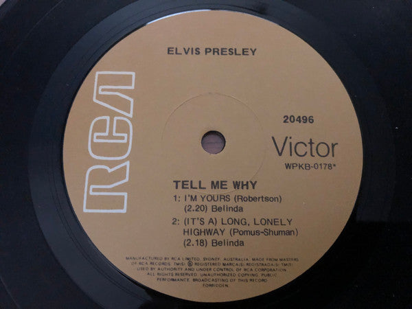 Image of Label Cover of 7" EP - VG+/VG+ - ELVIS PRESLEY, Tell Me Why (RCA Victor Tan Labels; 20496, Australia Reissue, Fold Over Sleeve), ,  - 4126123E