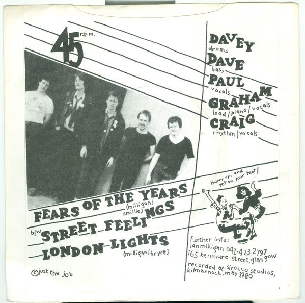Image of Back Cover of 7" - F/VG - JUST THE JOB, Fears Of The Years (Kik Productions ; KIK 2, UK 1980, Picture Sleeve), Sleeve Torn, Dirty, Creased And Written On,  - 4126122E