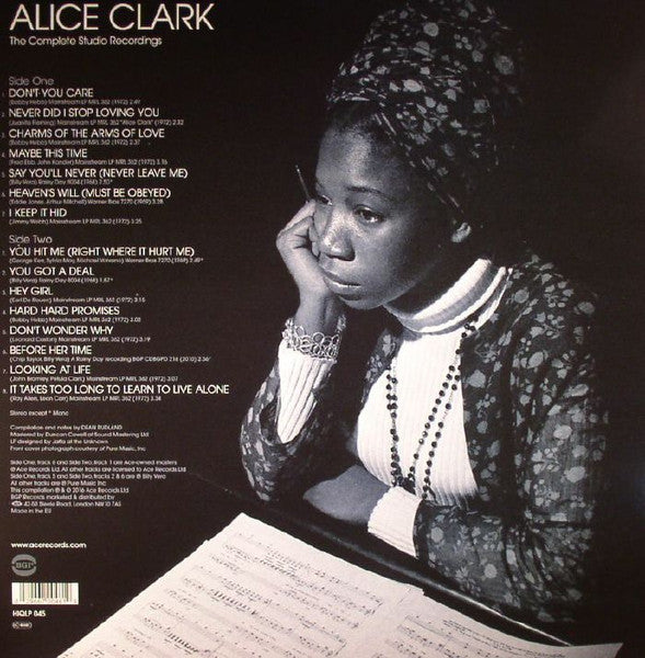 Image of Back Cover of LP - EX/VG+ - ALICE CLARK, The Complete Studio Recordings 1968-1972 (BGP Records; HIQLP045, UK 2016, Inner), Still In Opened Shrinkwrap,  - 4116101C