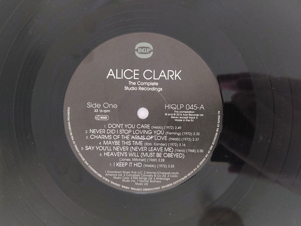 Image of Label Cover of LP - EX/VG+ - ALICE CLARK, The Complete Studio Recordings 1968-1972 (BGP Records; HIQLP045, UK 2016, Inner), Still In Opened Shrinkwrap,  - 4116101C