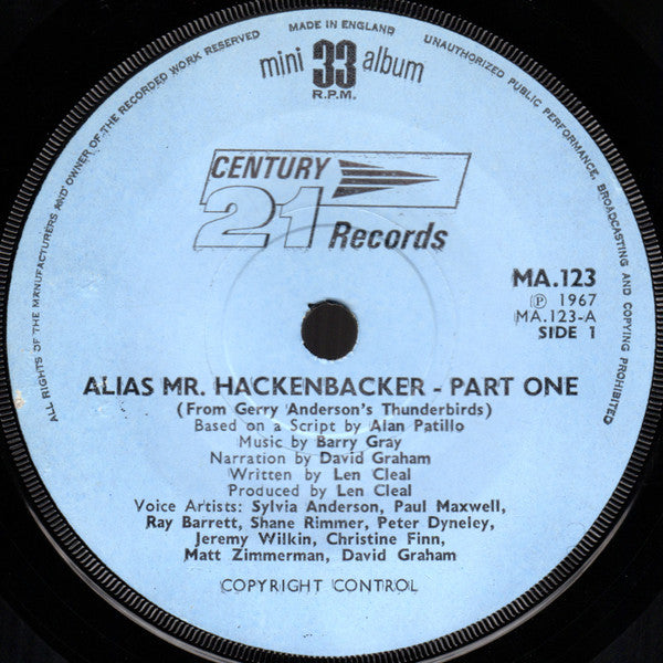 Image of Label Cover of 7" EP - VG/VG - BARRY GRAY, Alias Mr. Hackenbacker Featuring Brains (Century 21 Records ; MA 123, UK 1967, Laminated Flipback Sleeve), ,  - 4126118E
