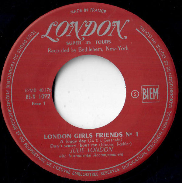 Image of Label Cover of 7" EP - VG/VG+ - JULIE LONDON, London's Girl Friends N  1 (Disques London ; RE-N 1092, France 1957, Flipback Sleeve), Edge Wear, Split Seam,  - 4126116E