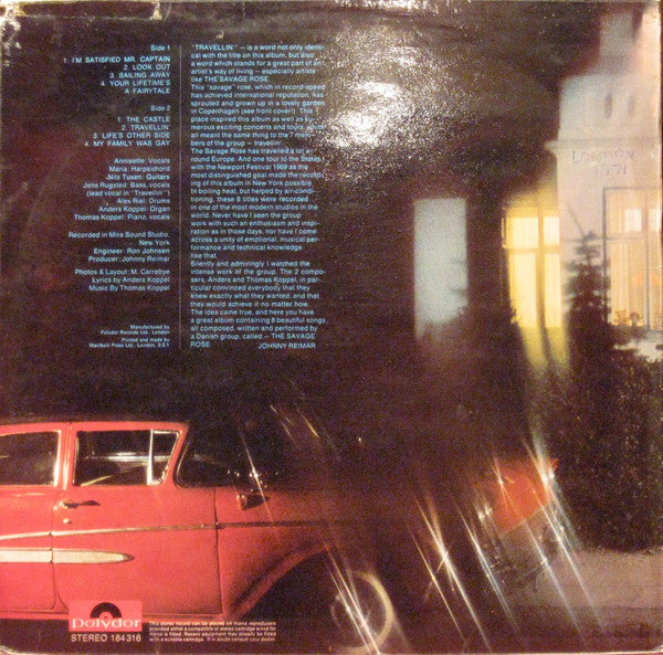 Image of Back Cover of LP - VG/VG - THE SAVAGE ROSE, Travelin' (Polydor; 184 316, UK 1969), Light marks, laminate creasing,  - 4146024S