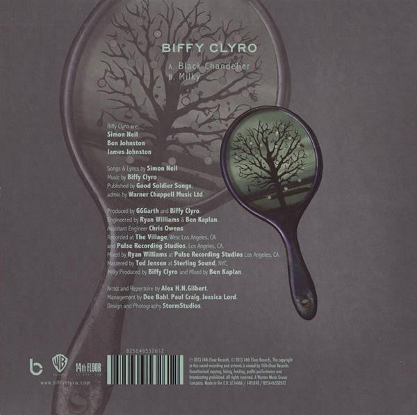 Image of Back Cover of 7" - VG/VG+ - BIFFY CLYRO, Black Chandelier (14th Floor Records ; 14FLR48, UK & Europe 2013, Picture Sleeve), Sticker Damage To Sleeve, Corner Bumps,  - 4126111E
