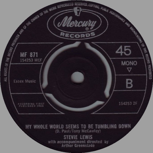 Image of Back Cover of 7" - VG/VG - STEVIE LEWIS, Take Me For A Little While / My Whole World Seems To Be Tumbling Down (Mercury ; MF 871, UK 1965, Company Sleeve), ,  - 4126107E