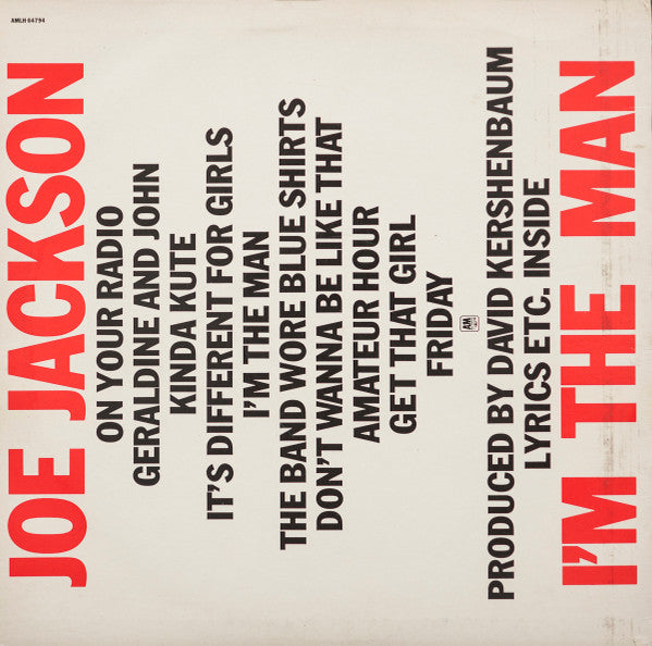 Image of Back Cover of LP - VG/VG - JOE JACKSON, I'm The Man (A&M Records; AMLH 64794, UK 1979, Inner, "Tone" B-Side Runout Only), ,  - 4116123C
