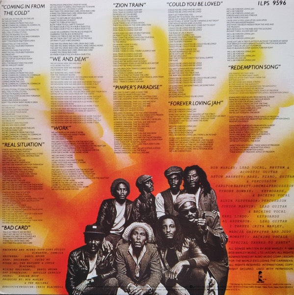 Image of Back Cover of LP - VG+/VG - BOB MARLEY & THE WAILERS, Uprising (Island Records; 90036-1, US 1986, Glossy Sleeve),  U.S copy.Light scuff markon side 2. Doesn't affect play.,  - 4126130E