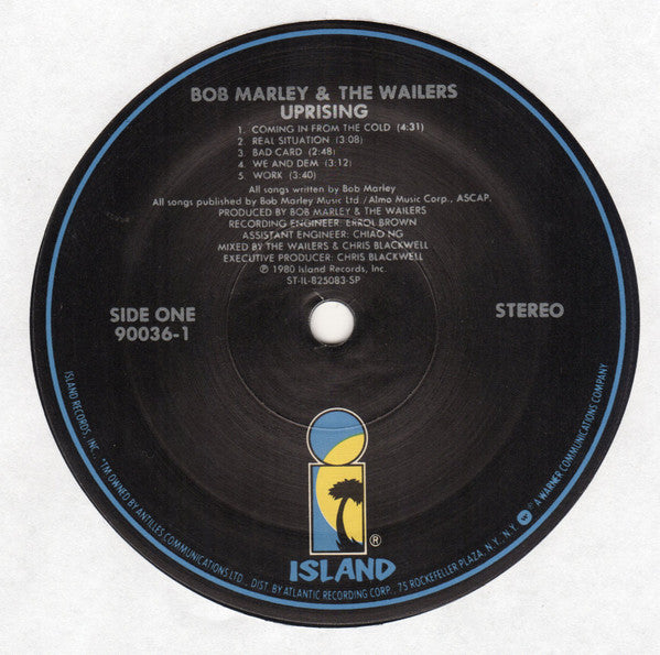Image of Label Cover of LP - VG+/VG - BOB MARLEY & THE WAILERS, Uprising (Island Records; 90036-1, US 1986, Glossy Sleeve),  U.S copy.Light scuff markon side 2. Doesn't affect play.,  - 4126130E