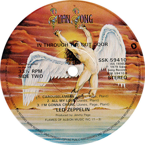 Image of Label Cover of LP - VG/G - LED ZEPPELIN, In Through The Out Door (Swan Song; SSK 59410, UK 1979, "E" Sleeve, No Brown Paper Outer, Inner), Fair few light marks and surface scuffs, Crease to sleeve opening,  - 4116081C