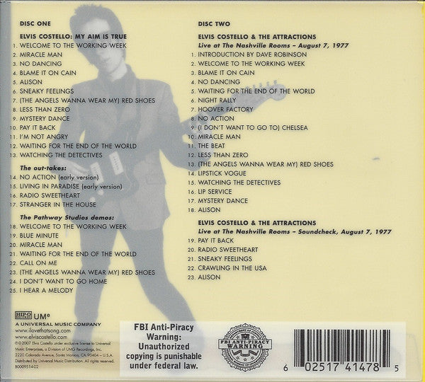 Image of Back Cover of 2xCD - VG+/VG+ - ELVIS COSTELLO, My Aim Is True (Hip-O Records; B0009514-02, US 2007, Slipcase, Booklet), ,  - 4136063E