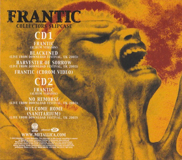 Image of Back Cover of 2xCD - G+/VG+ - METALLICA, Frantic (Vertigo; 9811513 / 9811514, UK 2003, Card Slipcase with CD Single Cases inside), Shelf Wear,  - 4136068E