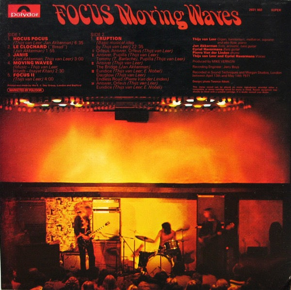Image of Back Cover of LP - VG/VG - FOCUS, Moving Waves (Blue Horizon White/Blue Labels With Publishing Credits Over Three Lines On Side One; 2931 002, UK 1971), Strong VG, Name on front of sleeve,  - 4116097C